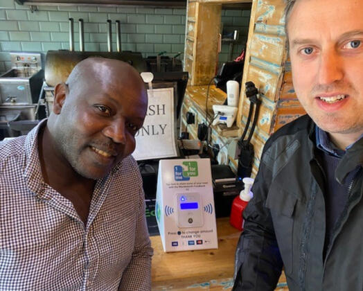 Martin Ahabwe (MJerk Flavours) and Dan Frith (Wandsworth Foodbank) launch our pilot project in Battersea